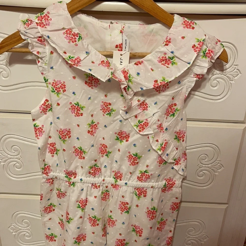 🌸Janie and jack girls one piece romper/jumpsuits Swiss dot floral size 12NWT..